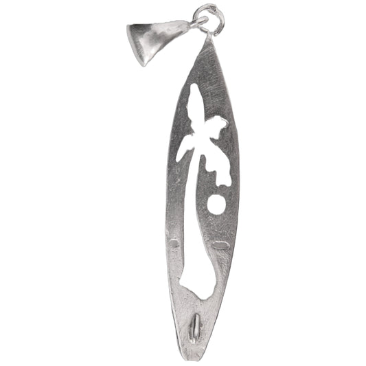 Surfboard with Palm Tree Silhouette Sterling Silver