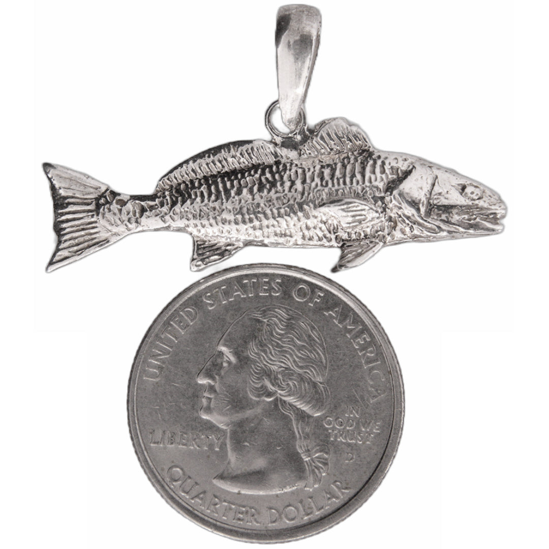 Sterling Silver Full Double Sided Red Fish Pendant